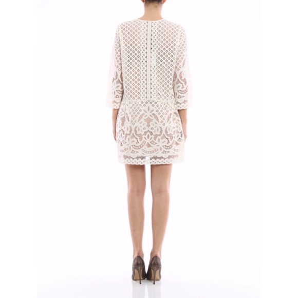 BCBG Laurice Cream / White Floral Florets lace tunic sleeves Embroidery dress - Picture 9 of 14